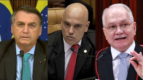 O presidente Jair Bolsonaro e os ministros do STF Alexandre de Moraes e Edson Fachin