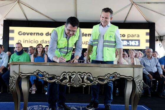 O Presidente da Nova Rota do Oeste, Luciano Uchoa, e governador Mauro Mendes.