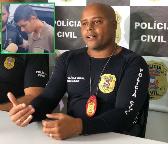 O delegado de Polícia Civil, Nilson Farias. No detalhe, o criminoso Silvio Junior Peixoto.