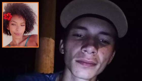 Matheus Martins matou a facadas sua ex-namorada, Jhulia Glezia Neres (no detalhe).