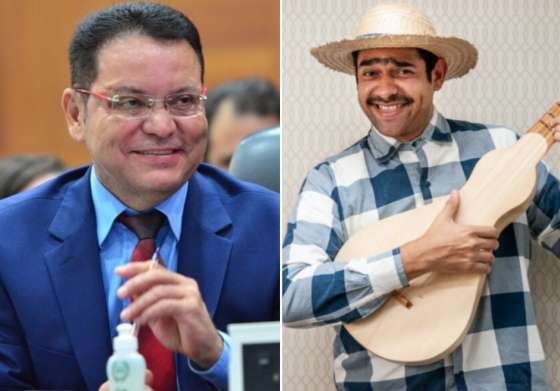 O deputado estadual Eduardo Botelho (UB) e o personagem 