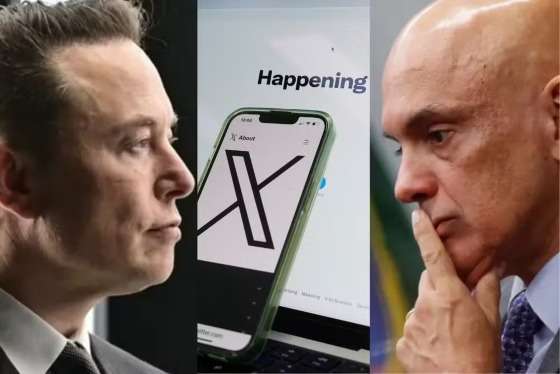 Plataforma X do bilionário Elon Musk (à esquerda) continua suspensa por determinação do ministro do STF Alexandre de Moraes (à direita).