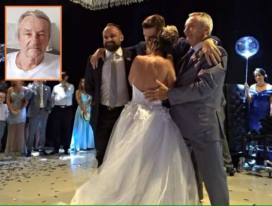 Hugo Rohling recebeu ajuda do pai, Rainerio Rohling (detalhe) para dançar valsa com a noiva em seu casamento no ano de 2019.