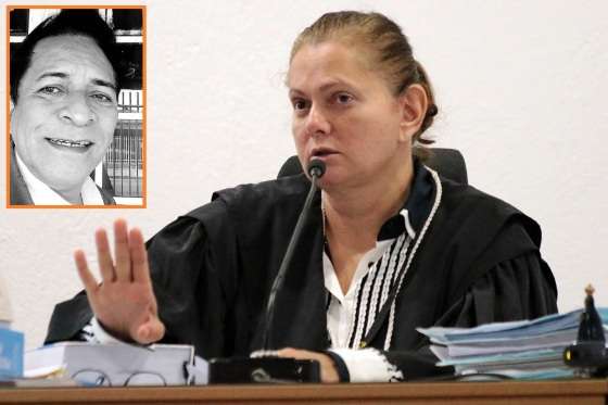 Ao centro, a juíza Monica Catarina Perri Siqueira. No detalhe, a vítima, Elínio Pereira da Silva Ramos.